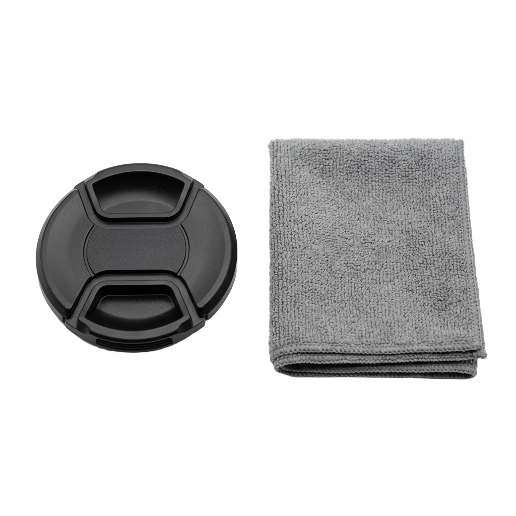 Lens cap + microfiber cloth